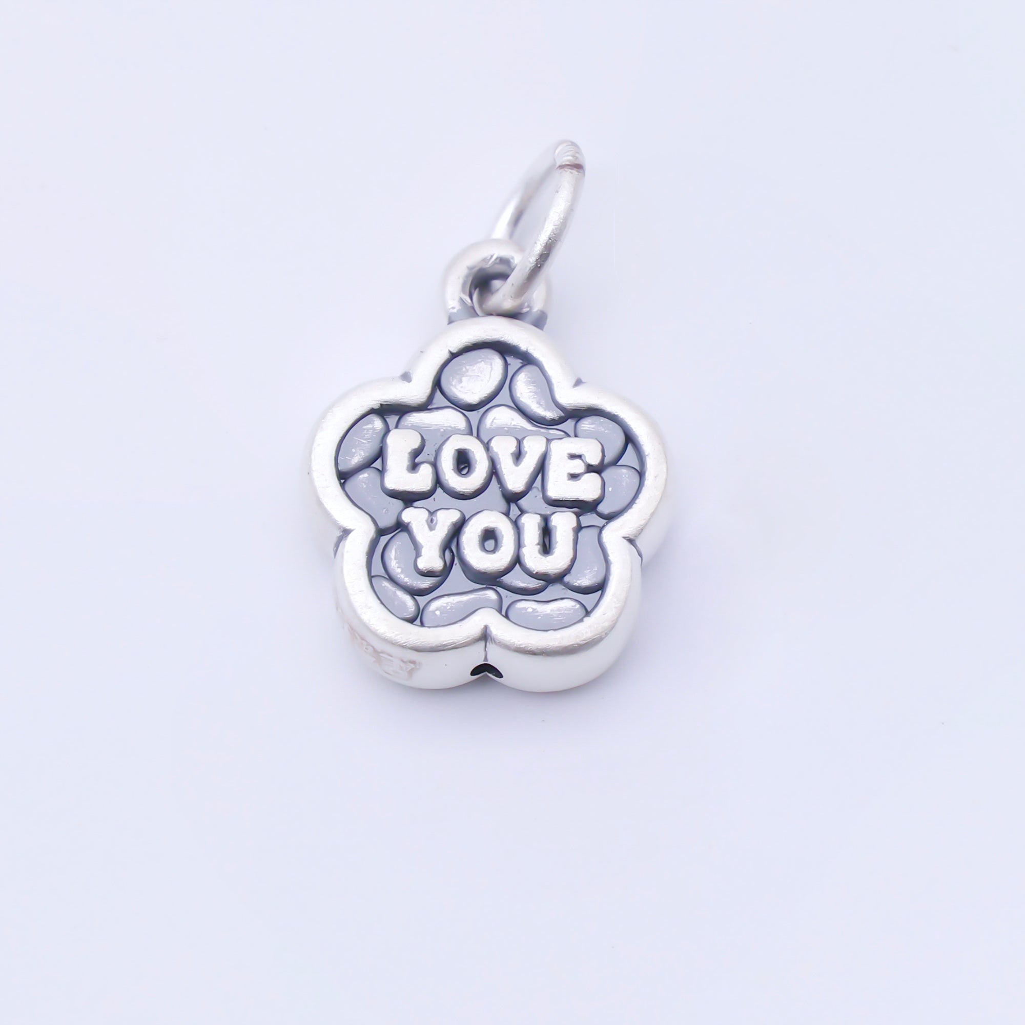 S925 Sterling Silver 14.5mm "LOVE YOU" Textured Flower Charm | SL-704