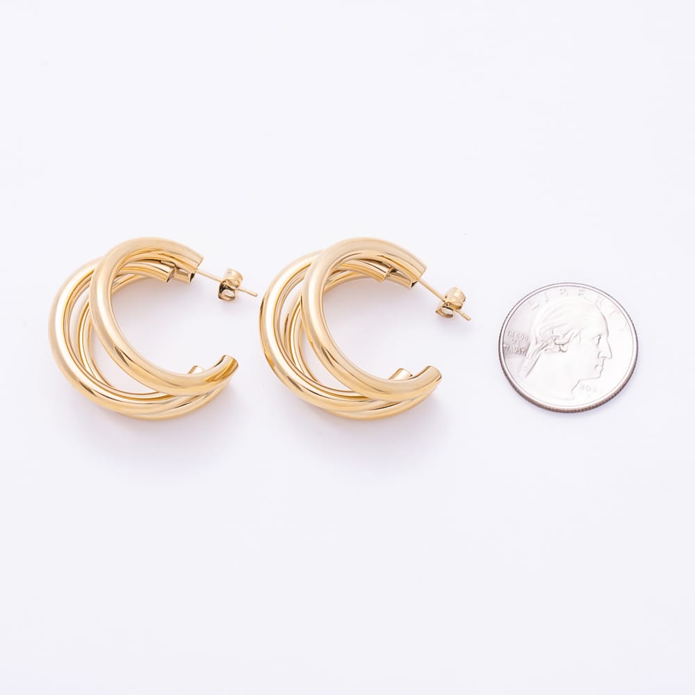 Stainless Steel PVD 30mm Triple Band Overlap C-Shaped Hoop Earrings | Earrings-01178