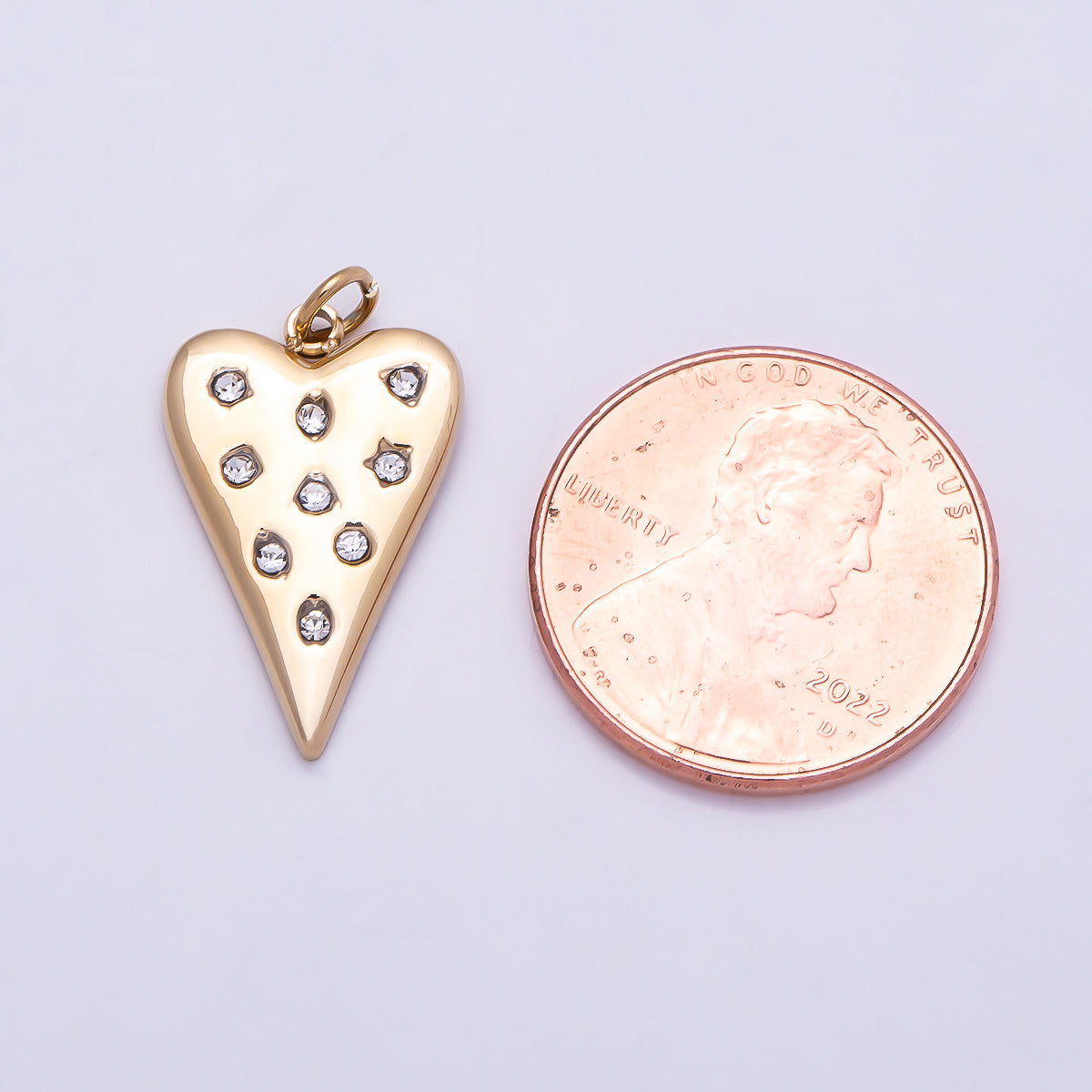 PVD Gold Stainless Steel 19mm Clear CZ Dotted Heart Charm | Charms-01025