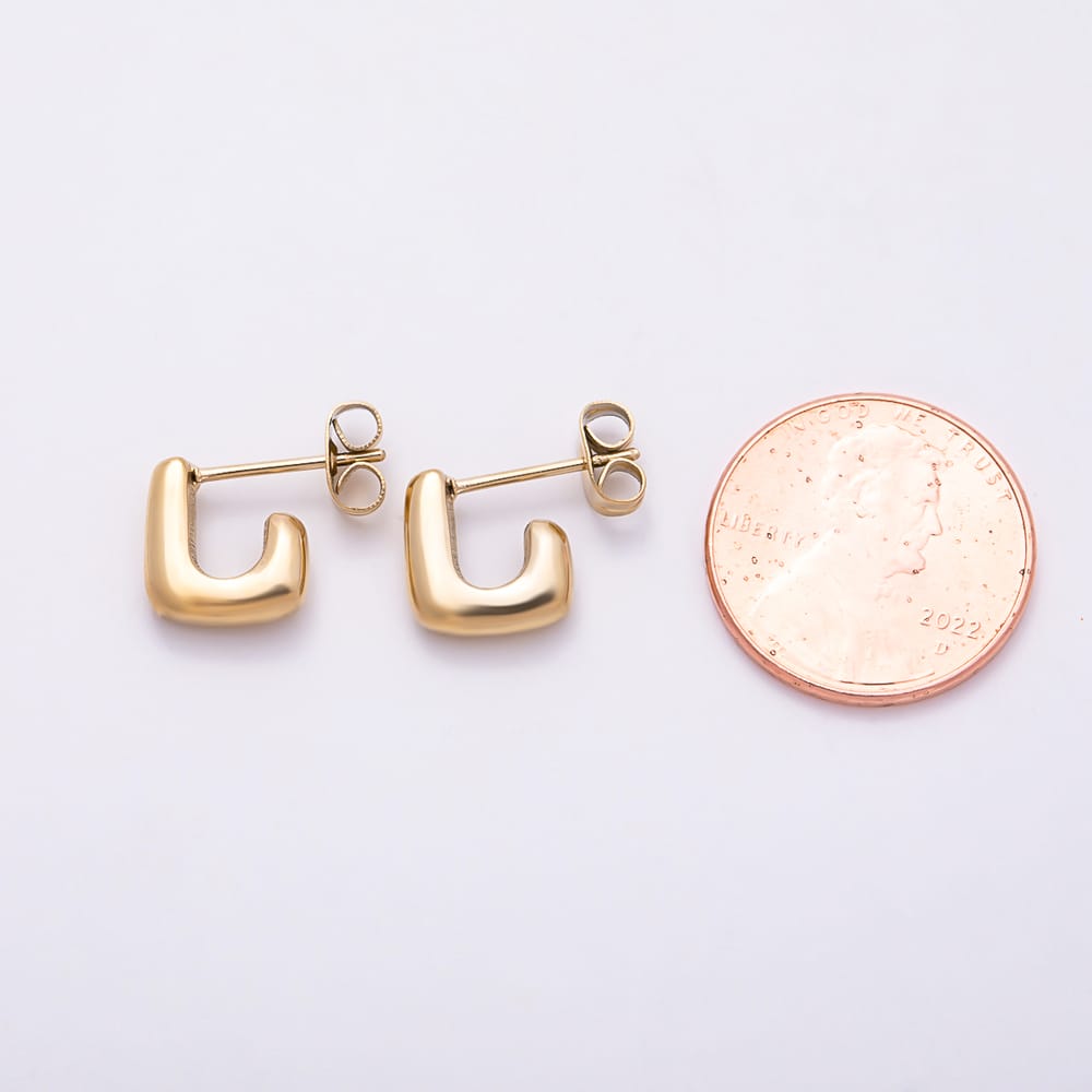 Stainless Steel PVD 14mm Minimalist Square Cartilage J-Shaped Hoop Earrings | Earrings-01177