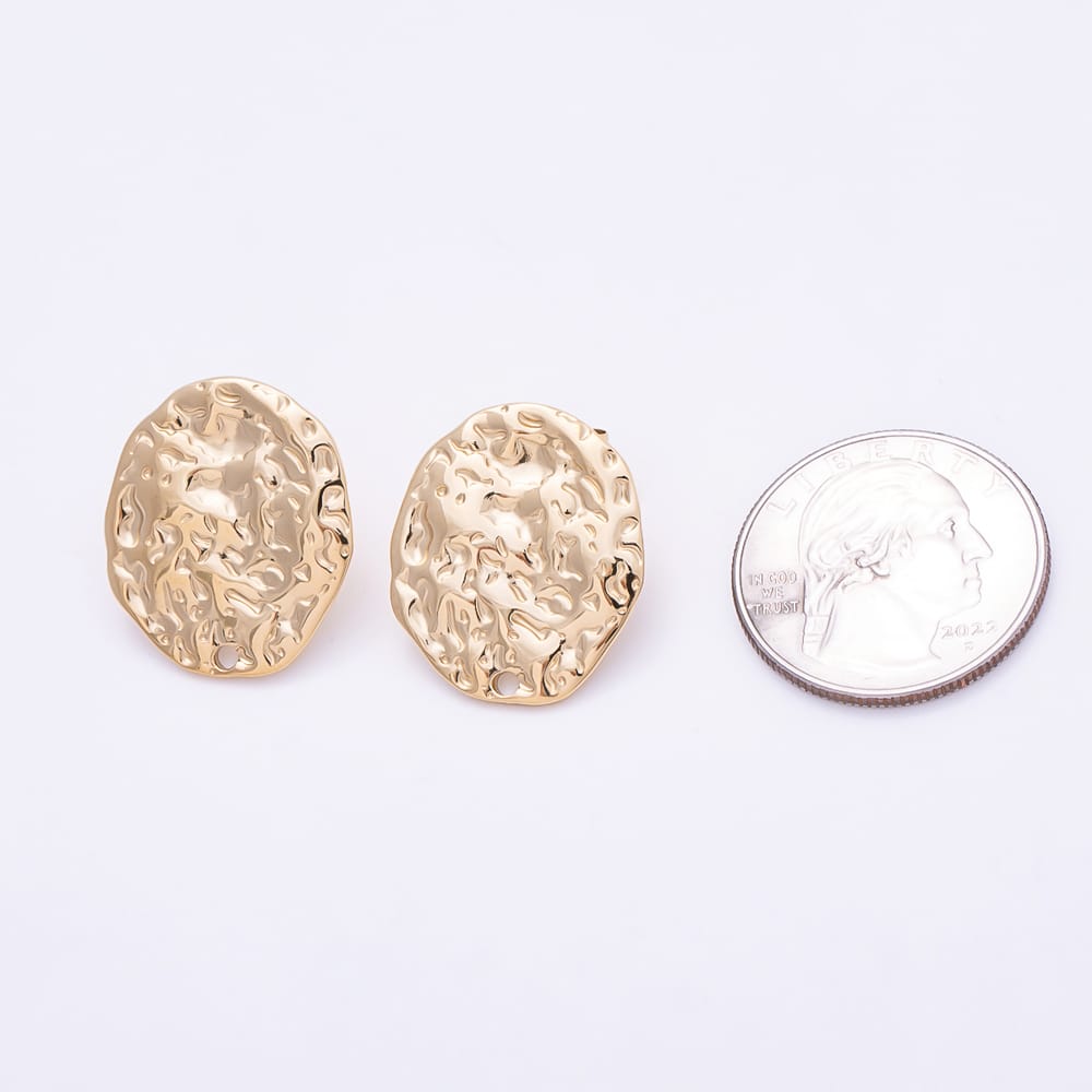 Stainless Steel 23mm Hammered Geometric Oval Loop Drop Stud Earring Findings | Findings-00199