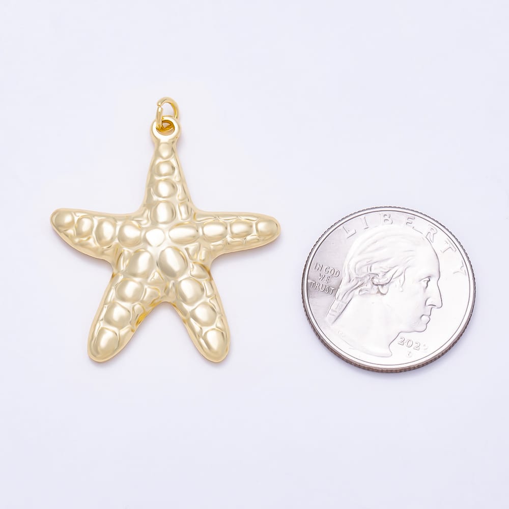 Stainless Steel PVD Gold 36mm Round Textured Minimalist Starfish Pendant | Charms-02235