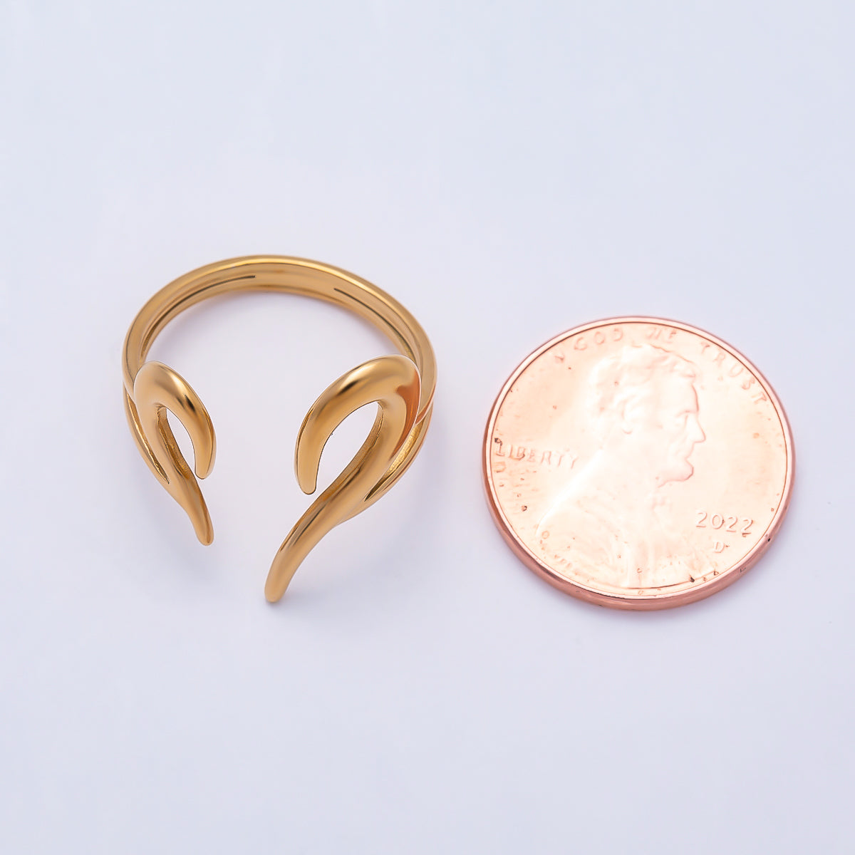 PVD Gold Stainless Steel Minimalist Geometric Wrap Heart Ring | Rings-00328