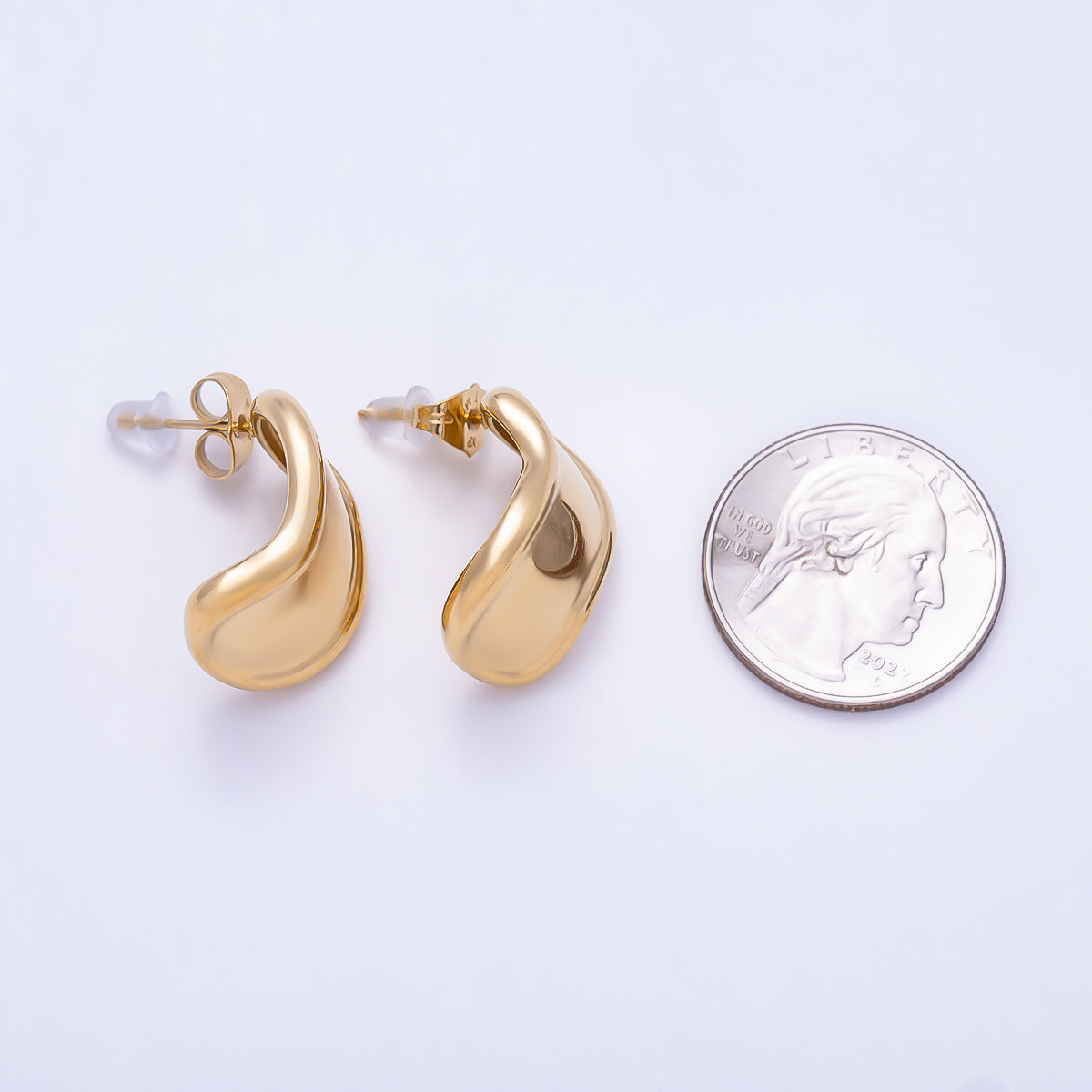 Stainless Steel PVD Gold 43mm Wave Molten Geometric Rectangle Stud | Earrings-00754