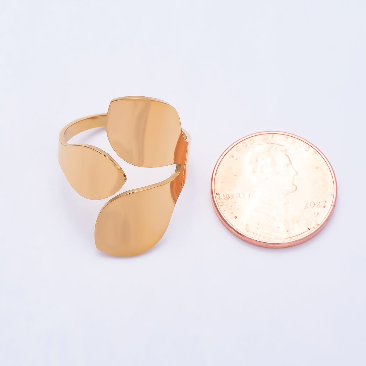PVD Gold Stainless Steel Geometric Round Flower Minimalist Wrap Ring | Rings-00315