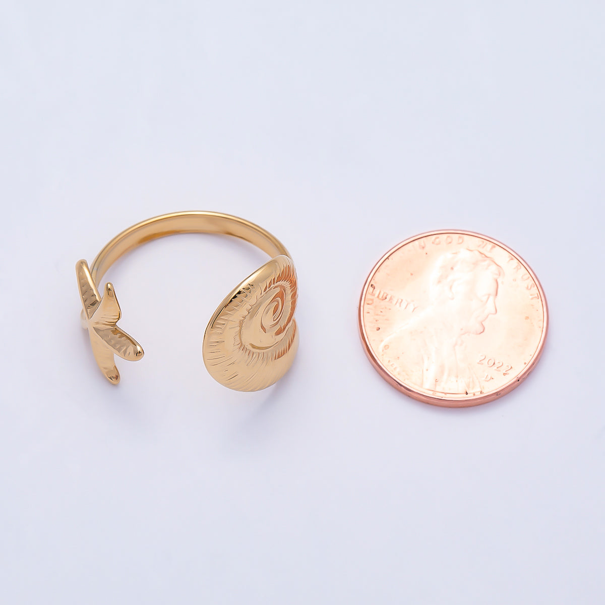 PVD Gold Stainless Steel BEACH Sea Shell Star Fish Minimalist Wrap Ring | Rings-00322