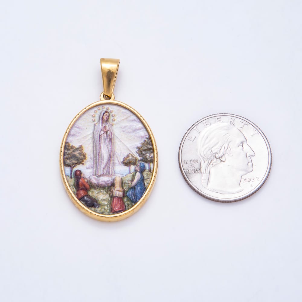 PVD Stainless Steel 36mm Our Lady of Guadalupe Virgin Mary Medallion Pendant | Charms-02101