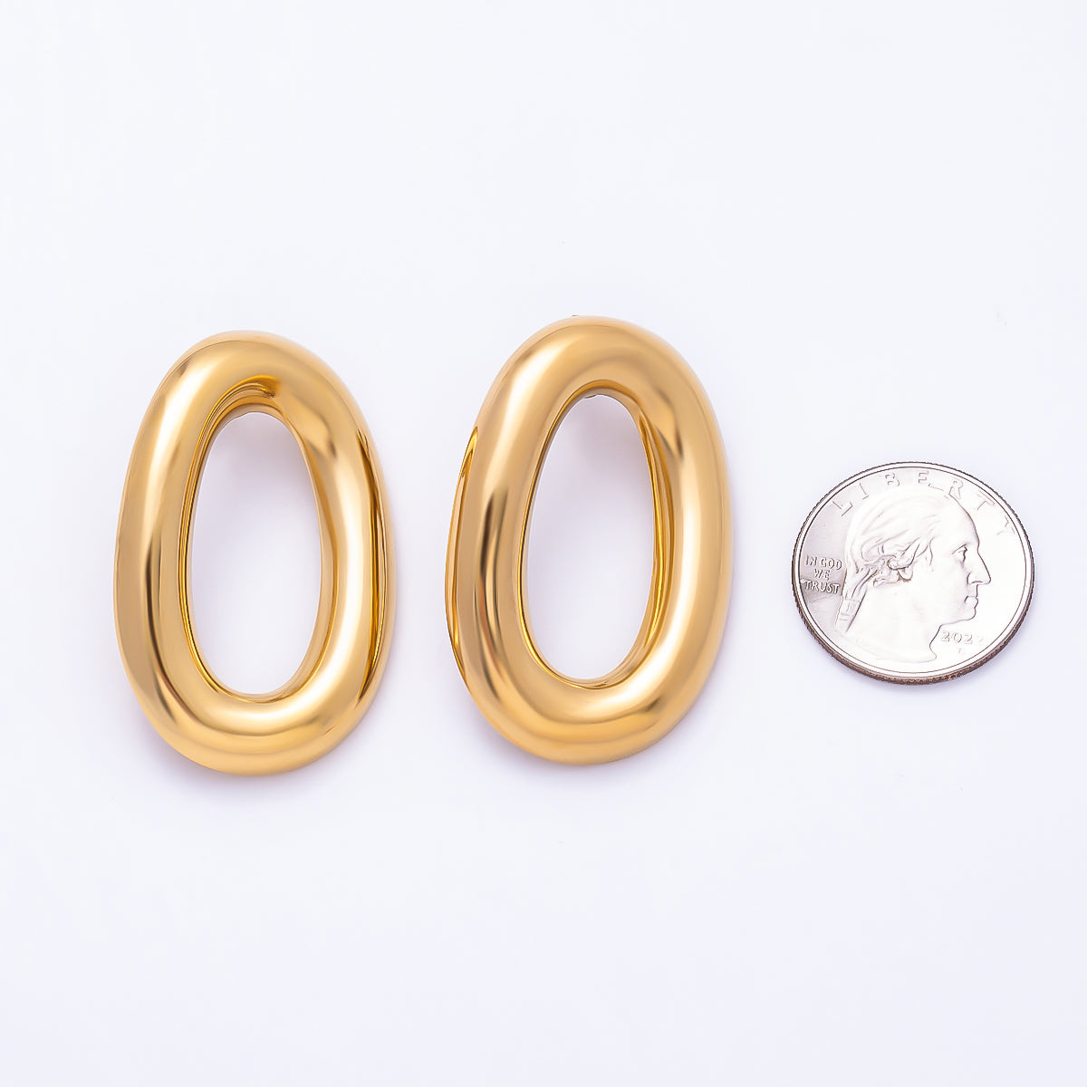 Stainless Steel Gold PVD 45mm Minimalist Oblong Oval Chubby Stud | Earrings-00734