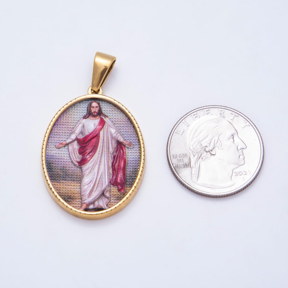 PVD Stainless Steel 35mm Oval Religious Jesus Medallion Pendant | Charms-02100