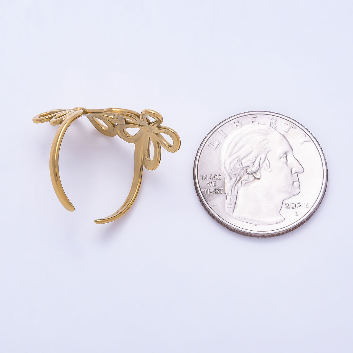 PVD Gold Stainless Steel Double Minimalist Open Bezel Flower Ring | Rings-00326