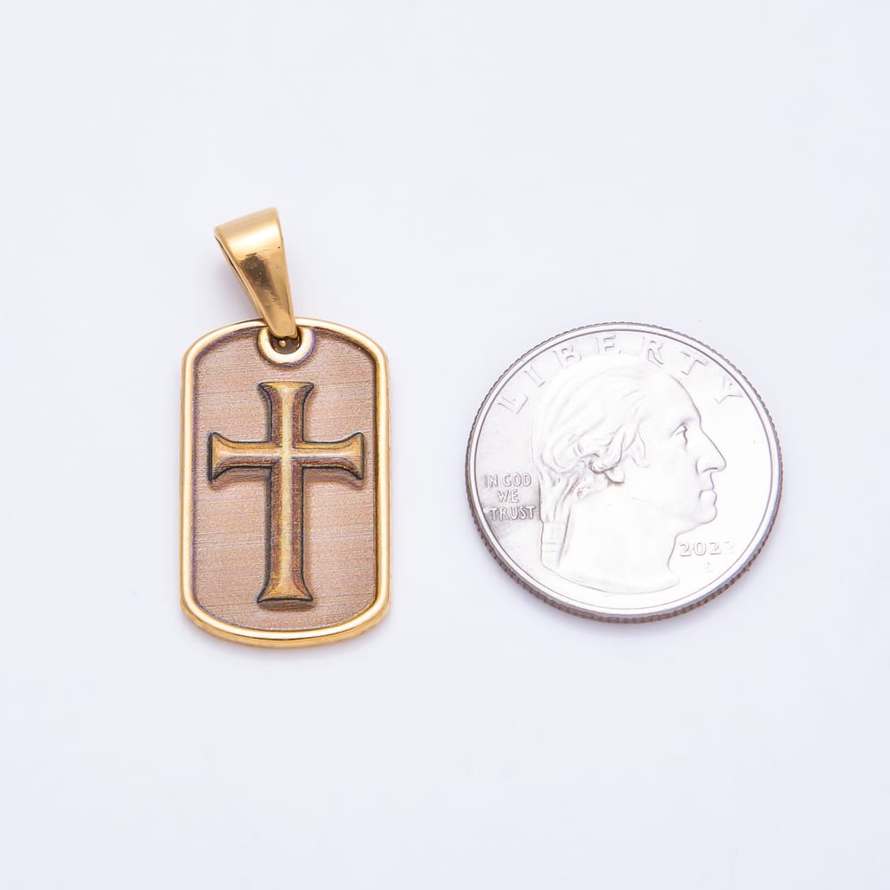 PVD Stainless Steel 26mm Vintage Tag Cross Religious Pendant | Charms-02099