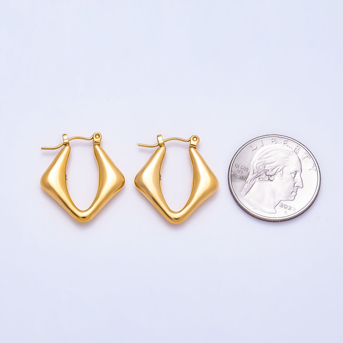 Stainless Steel Gold PVD 25mm Minimalist Chubby Molten Rhombus Latch Hoop | Earrings-00736