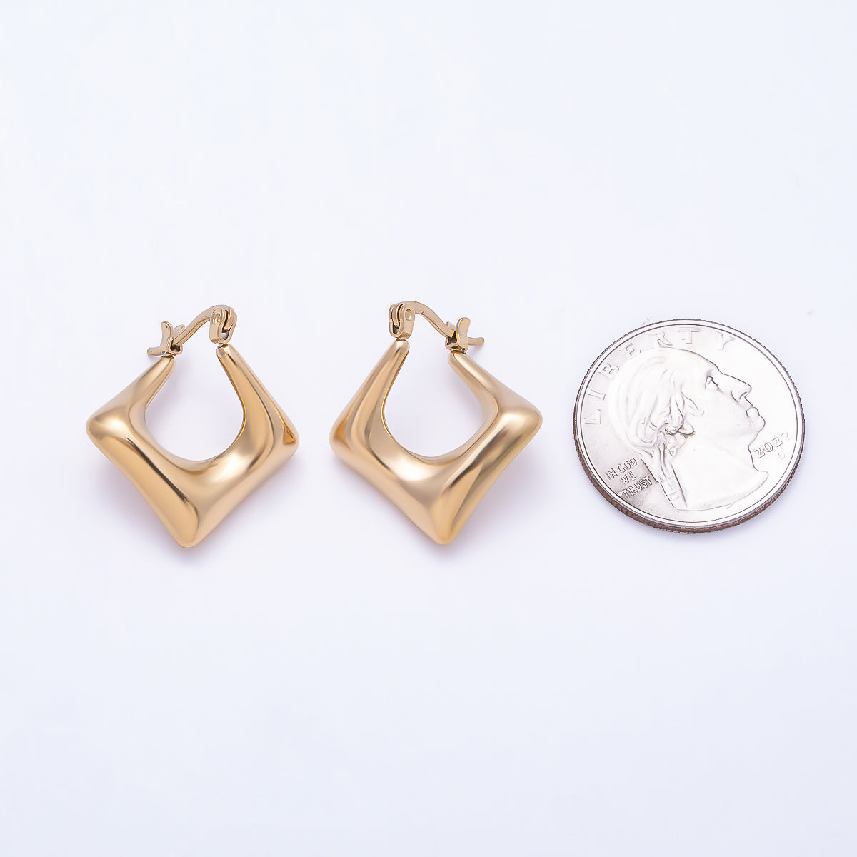 Stainless Steel Gold PVD 25mm Minimalist Twist Molten Rhombus Latch Hoop | Earrings-00728
