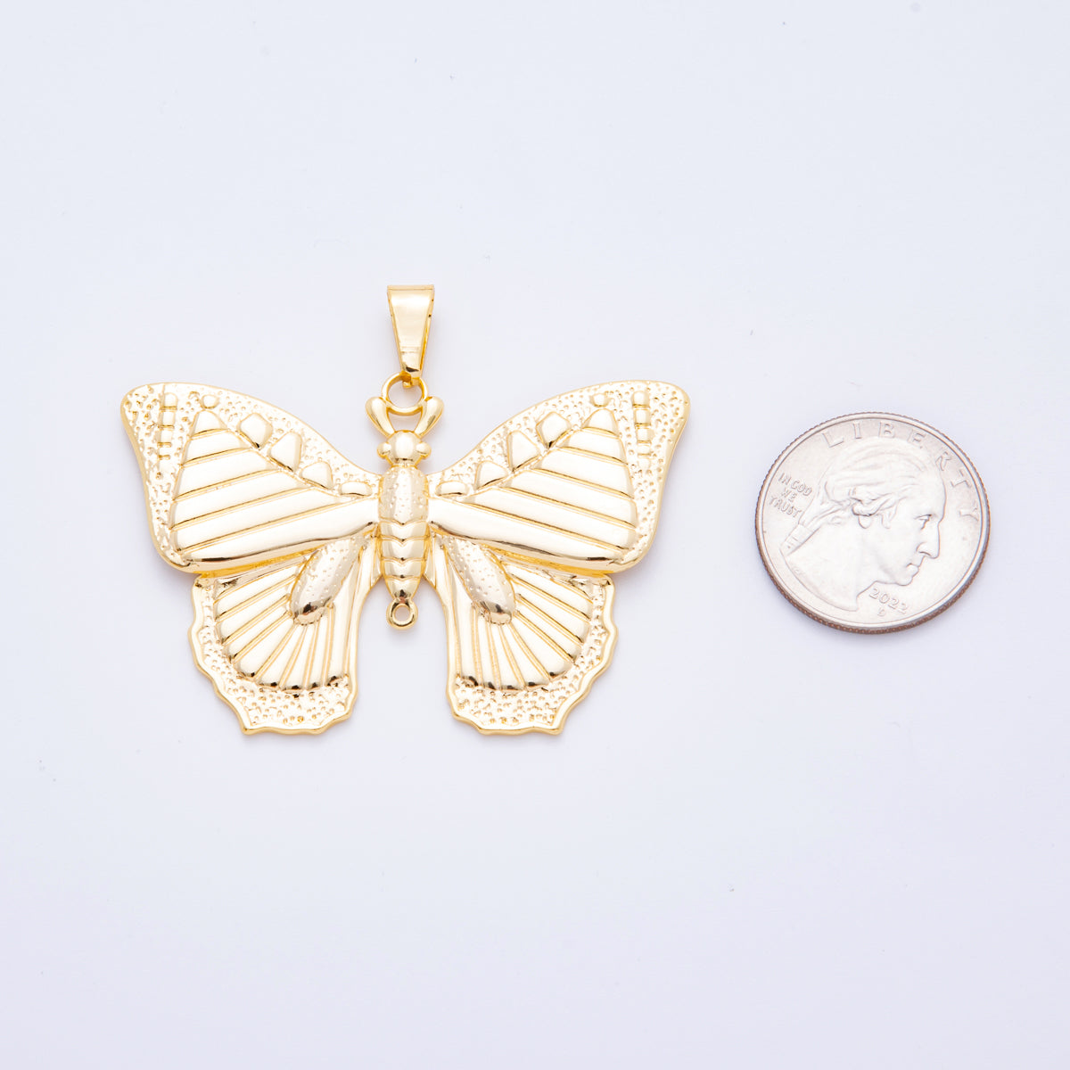 Gold Stainless Steel 51mm Statement Mariposa Butterfly Pendant for Cord Necklace | J798
