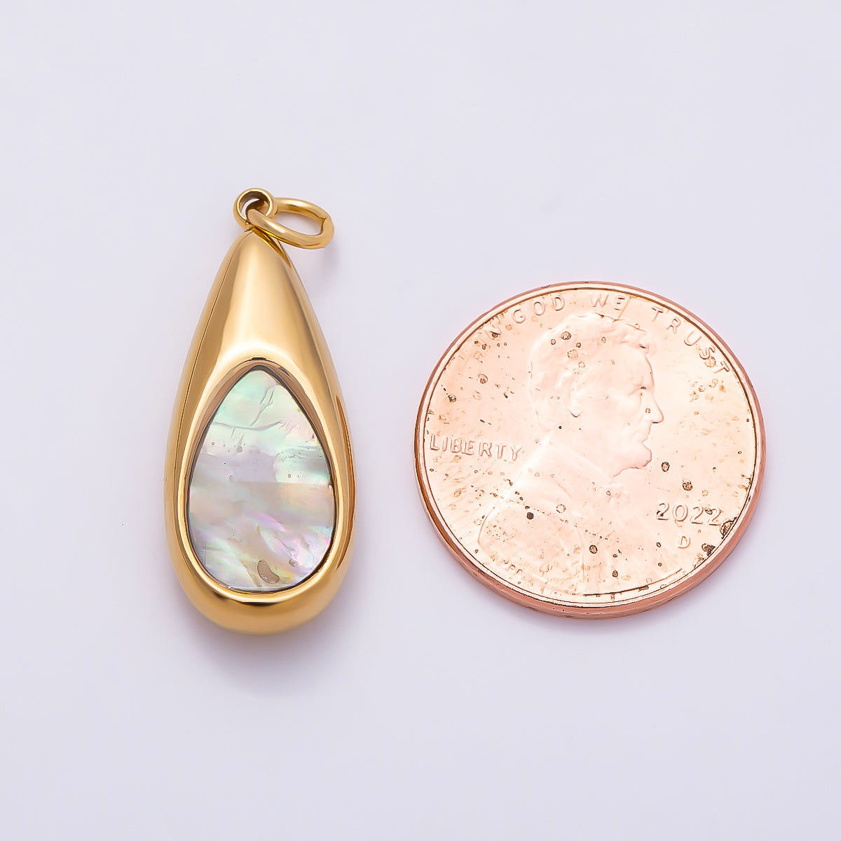 PVD Gold Stainless Steel 25mm Shell Pearl Teardrop Charm | Charms-01332