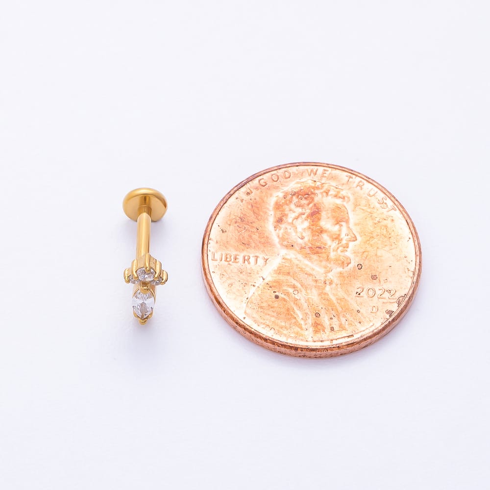 Titanium 8mm Marquise Round CZ Cartilage Piercing Flat Back Stud in Gold & Silver | BJ-00257 BJ-00258