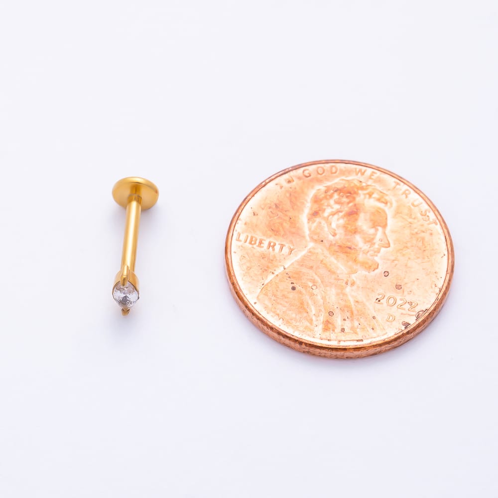 Titanium 5mm Clear CZ Marquise Solitaire Cartilage Piercing Flat Back Stud in Gold & Silver | BJ-00333 BJ-00334