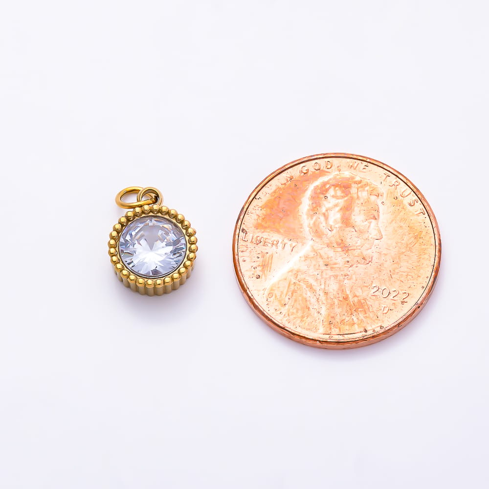 Stainless Steel PVD 10mm Clear CZ Geometric Round Solitaire Mini Charm in Gold & Silver | Charms-02068 - Charms-02069