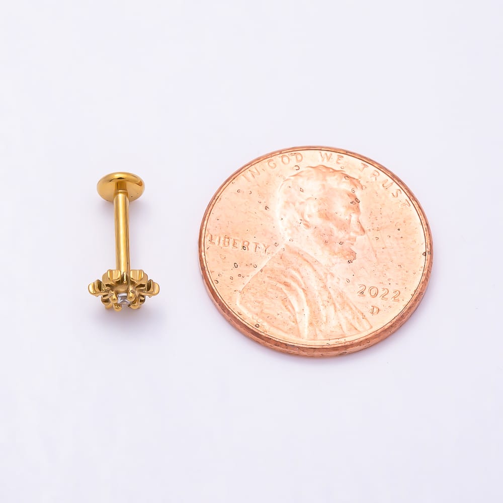 Titanium 6mm CZ Snowflake Cartilage Piercing Flat Back Stud in Gold & Silver | BJ-00323 BJ-00324