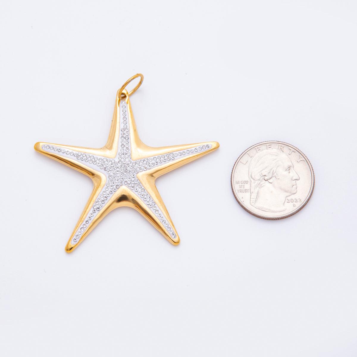 Gold Stainless Steel 57mm Micro Paved CZ Under the Sea Big Starfish Charm | J007