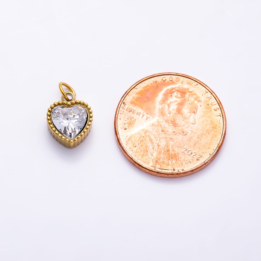 Stainless Steel PVD 10mm Heart Clear CZ Beaded Heart Mini Charm in Gold & Silver | Charms-02066 - Charms-02067