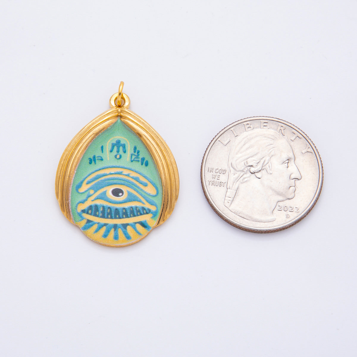 Gold Stainless Steel 35mm Hand-Painting Enamel Teardrop Evil Eye Charm | J699 J709 J712 J717