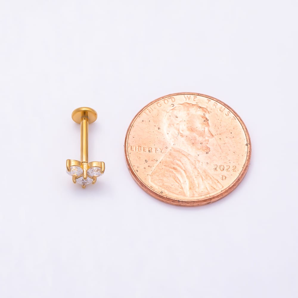 Titanium 4.5mm Clear CZ Heart Mini Cartilage Piercing Flat Back Stud in Gold & Silver | BJ-00329 BJ-00330