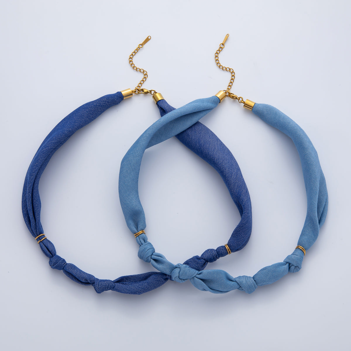 Stainless Steel Blue Denim Jeans 18 Inch Handmade Scarf Necklace w. Extender | WA-1668 WA-1170