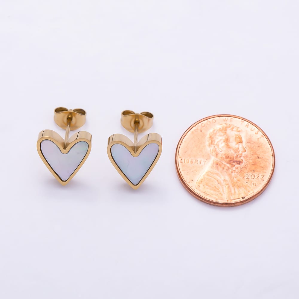 Stainless Steel 11.5mm Shell Pearl Bezel Heart Mini Stud | Earrings-01150