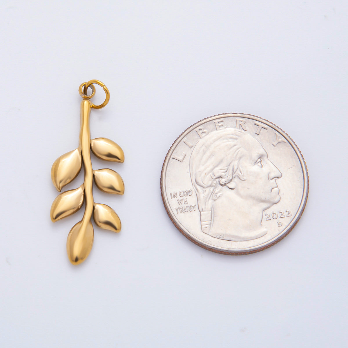 Stainless Steel 35mm Olive Branch Foliage Leaf Plant Minimalist Charm | C-111