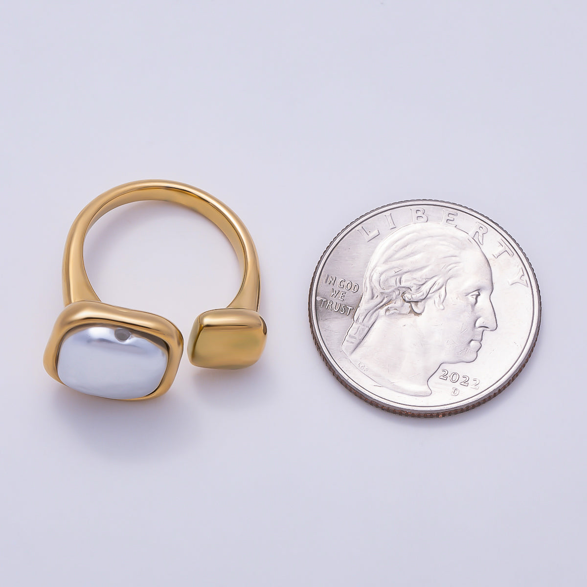 Stainless Steel Shell Pearl Square Wrap Ring | Rings-00302