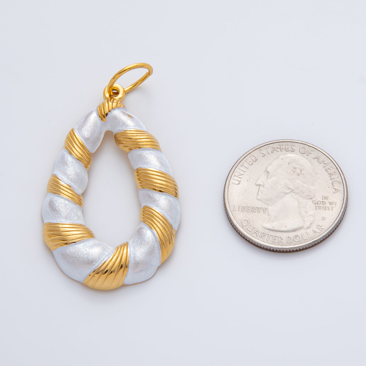 Gold Stainless Steel 43mm Handpainted White Enamel Croissant Charm | J876