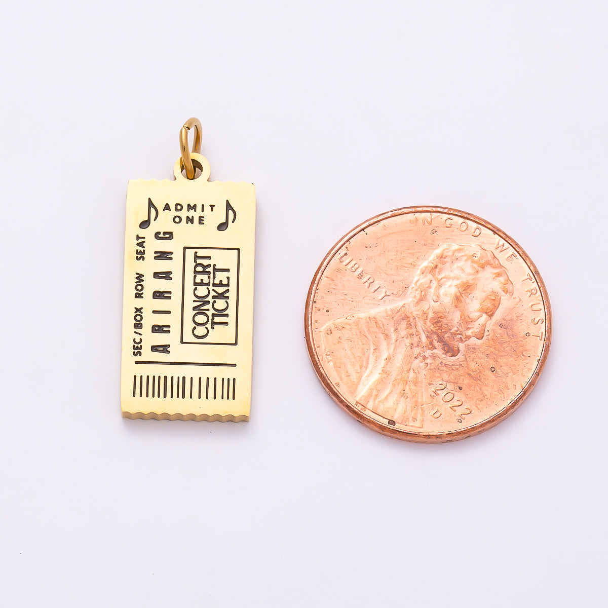 ARIRANG Stainless Steel Gold PVD 21mm Engraved Concert Ticket Tag Charms | Charms-01631