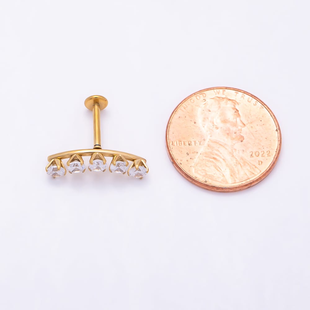 Titanium 17mm Clear Curved CZ Cartilage Piercing Flat Back Stud in Gold & Silver | BJ-00253 BJ-00254