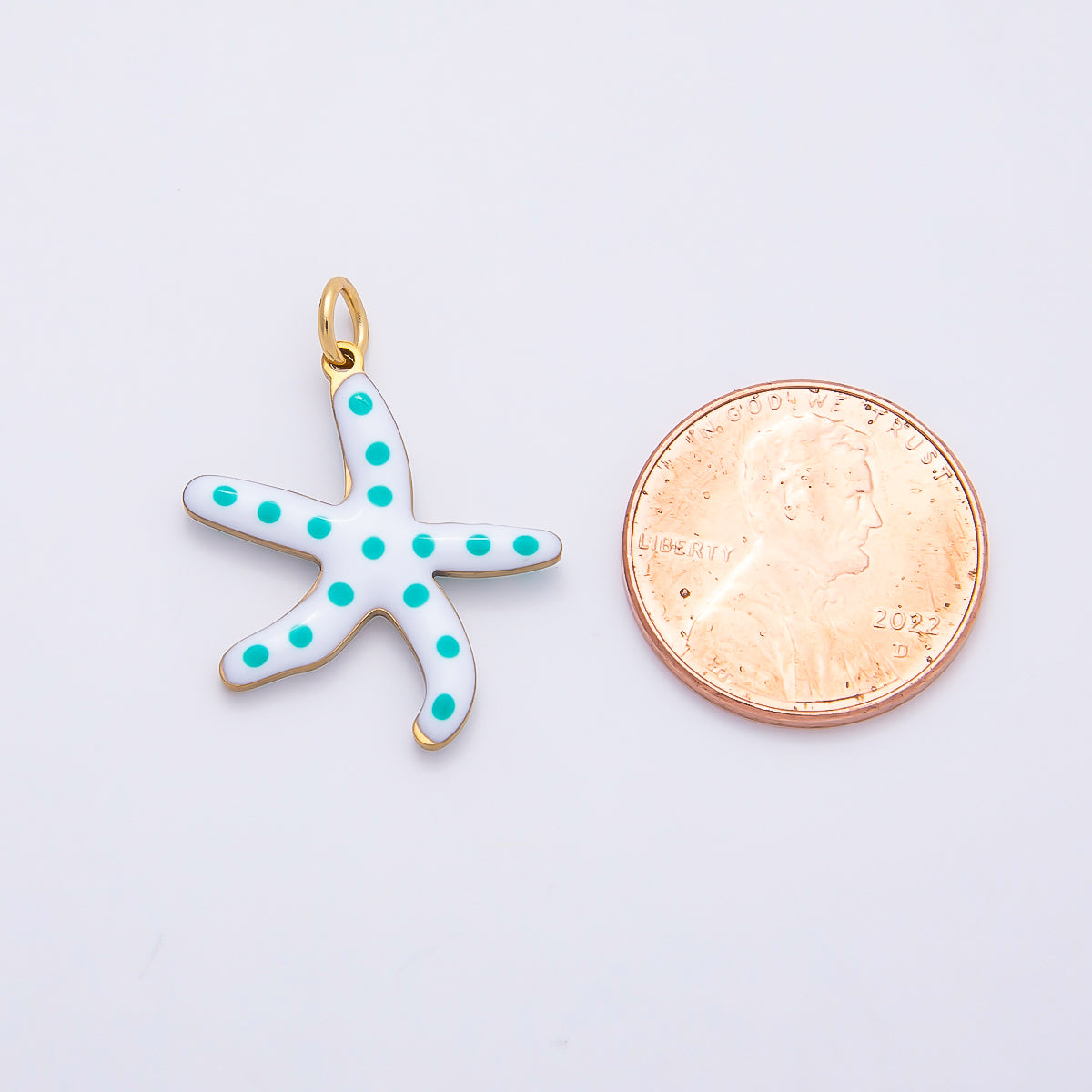 PVD Gold Stainless Steel 26.5mm Blue Dotted White Enamel Starfish Charm | AF390