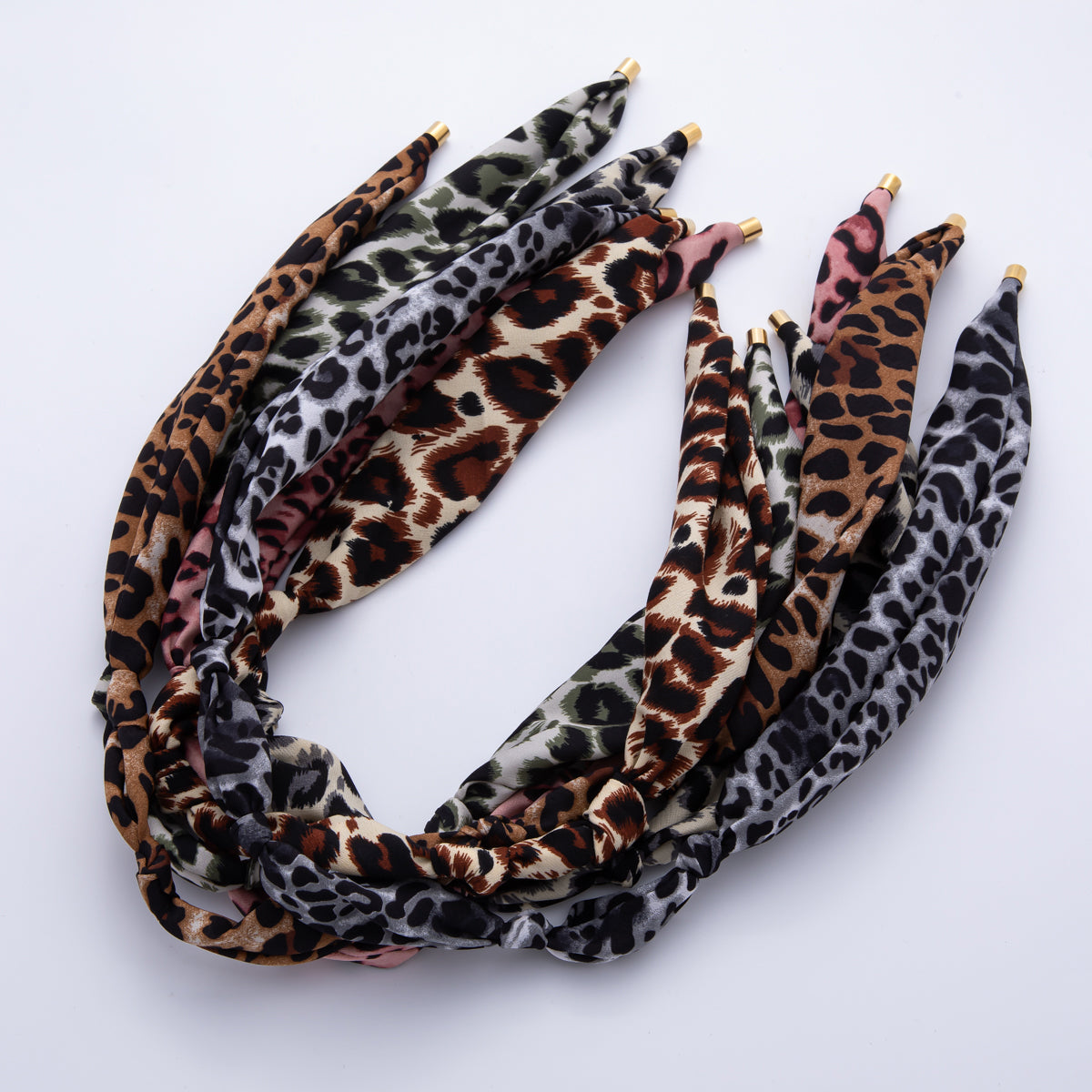 Stainless Steel Brown Black Cheetah Leopard Print Soft Faux Silk Bandana Scarf Necklace | WA-976 ~ WA-987