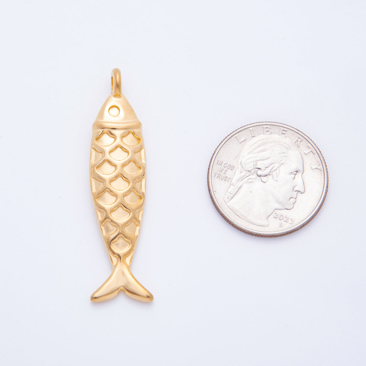 Stainless Steel 48.5mm Textured Fish Charm Pendant | J631
