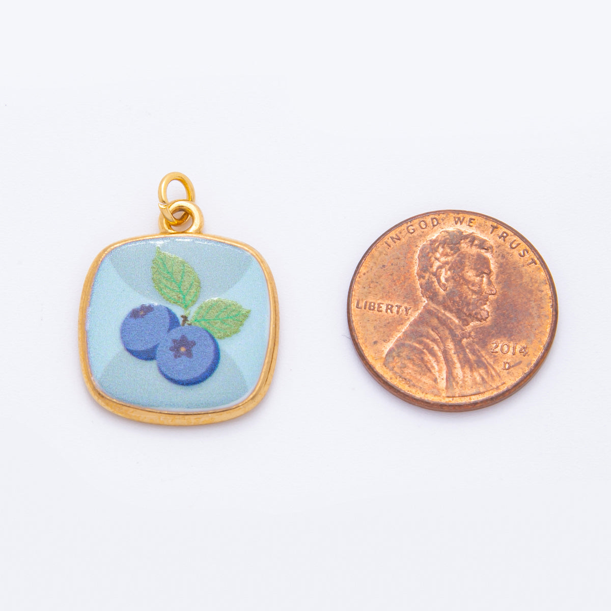 Gold Stainless Steel 24mm Hand-Painted Enamel Blueberry, Pear Fruit, & Mushroom Charm | J073 J161 J376 J084 J095