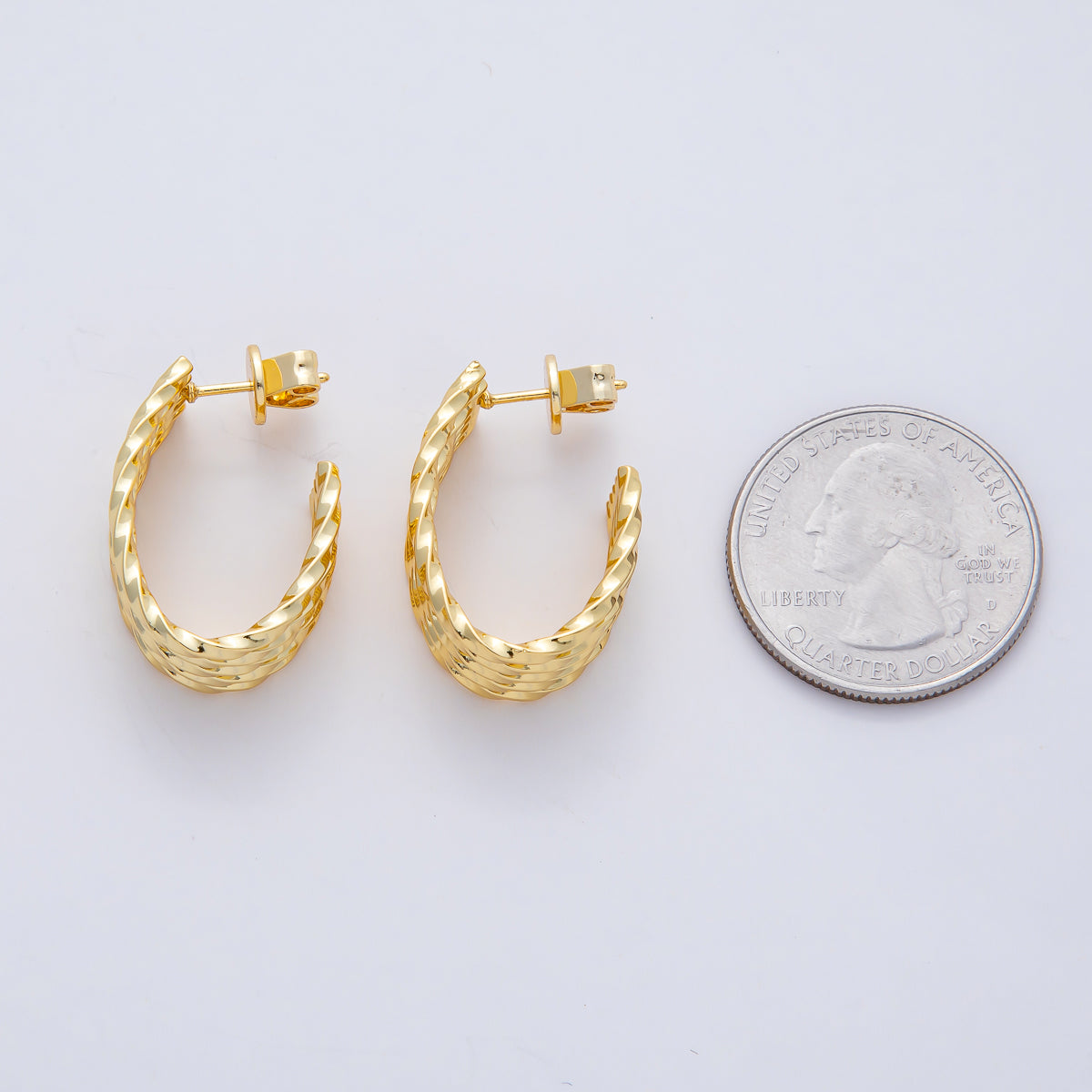 18K Gold Filled 25mm Twisted Multiple Band J-Shaped Hoop Earrings | AD1643