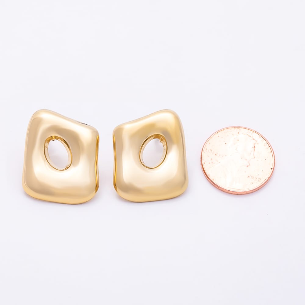Stainless Steel PVD 26mm Open Molten Rectangle Stud Earrings in Gold & Silver | Earrings-01174 Earrings-01175