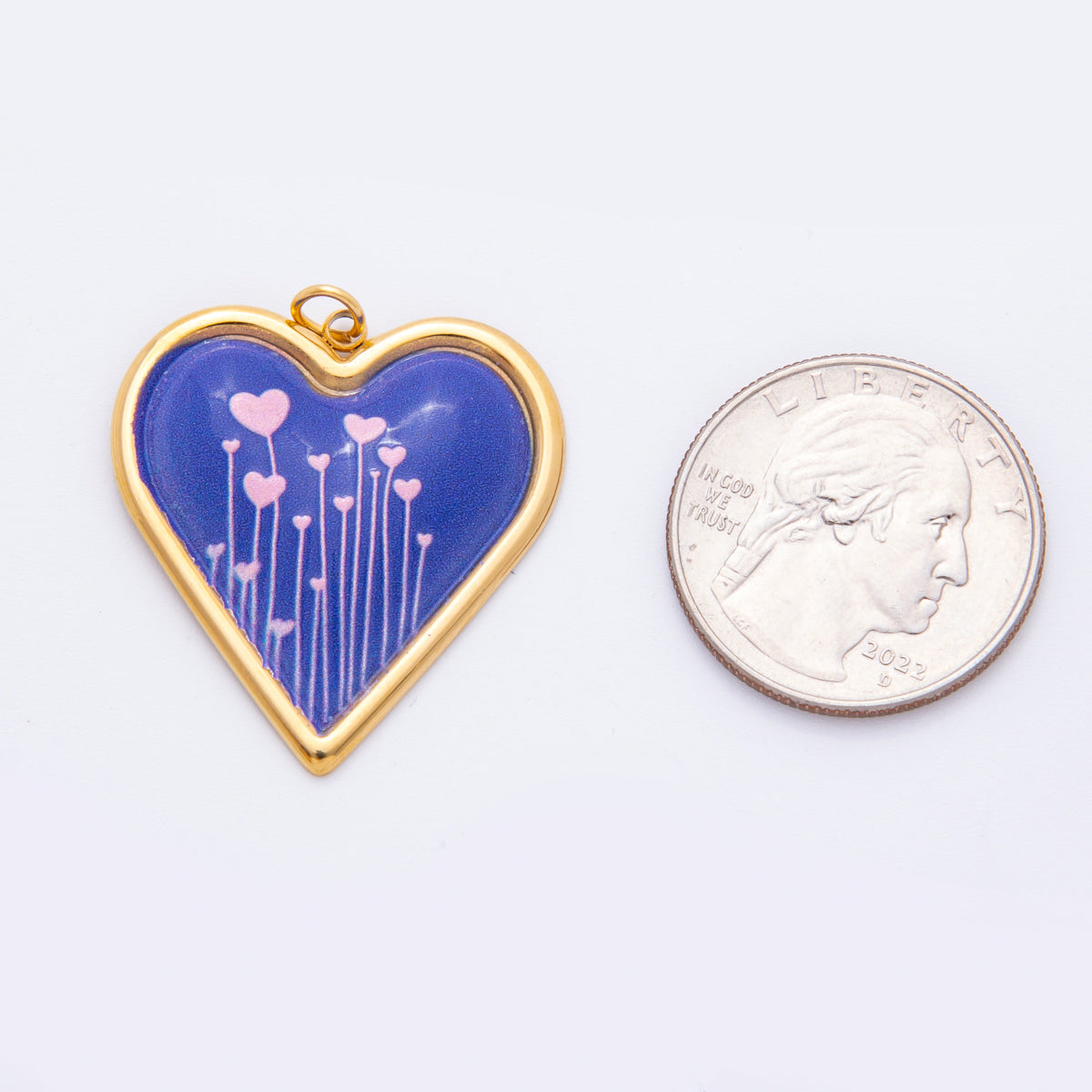 Gold Stainless Steel 31mm Hand-Painted Enamel Sparking Love Charm | J430