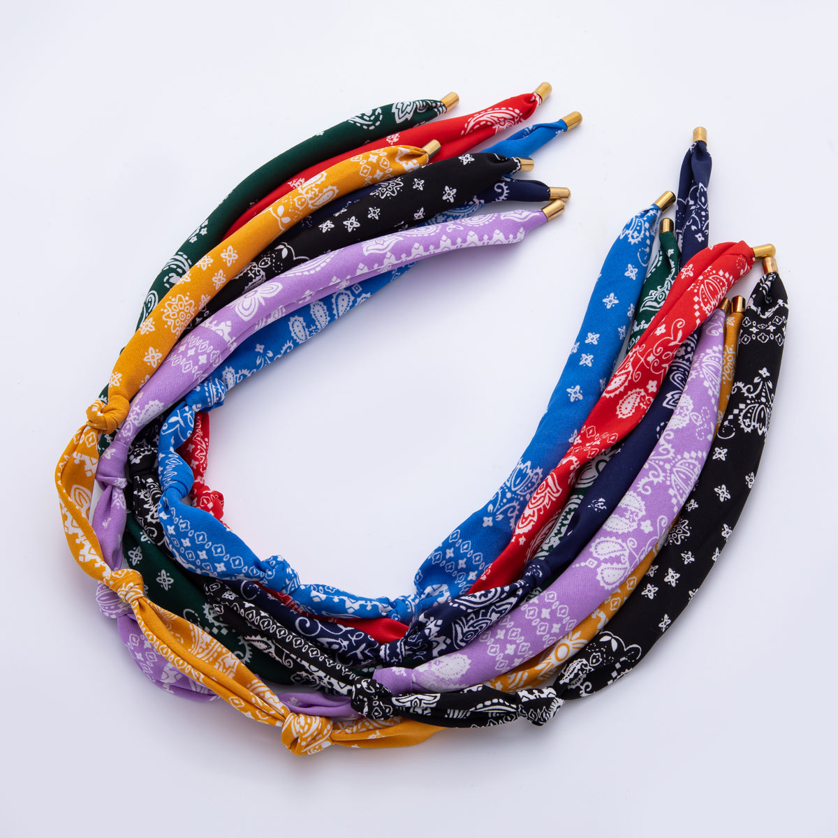 Gold Stainless Steel 25mm Red, Blue, Green Handmade Bandana Scarf Necklace | NC-2028 ~ NC-2032