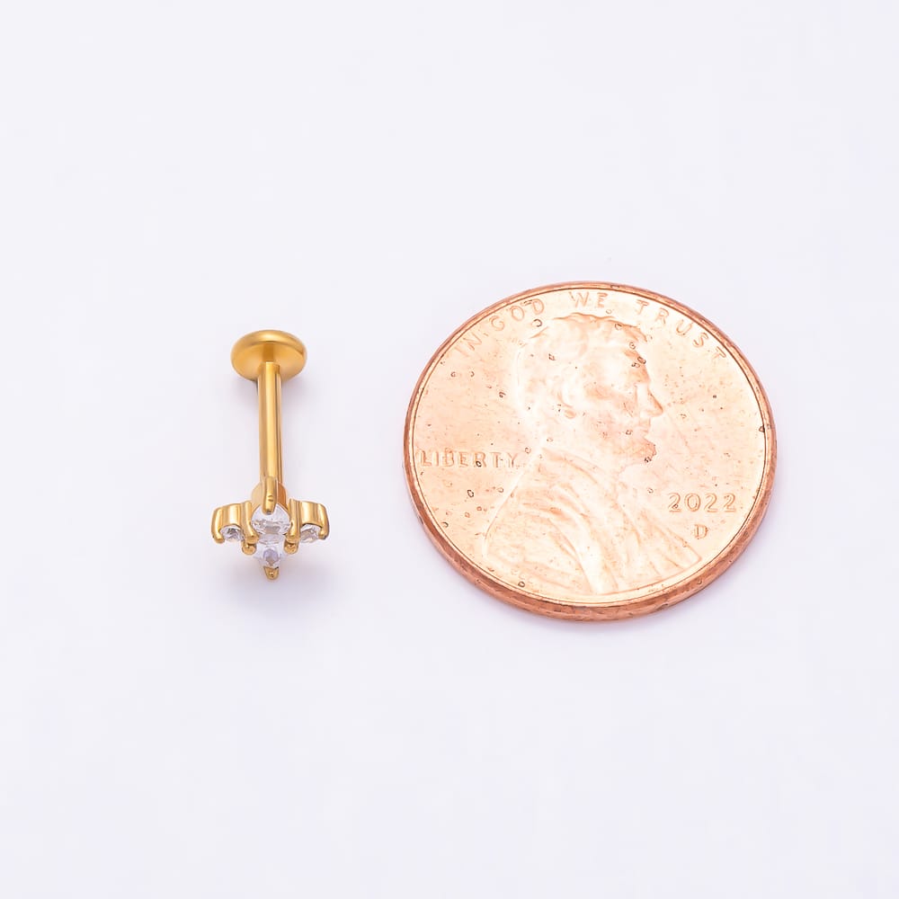 Titanium 7mm Clear CZ Teardrop Spiked Cartilage Piercing Flat Back Stud in Gold & Silver | BJ-00327 BJ-00328