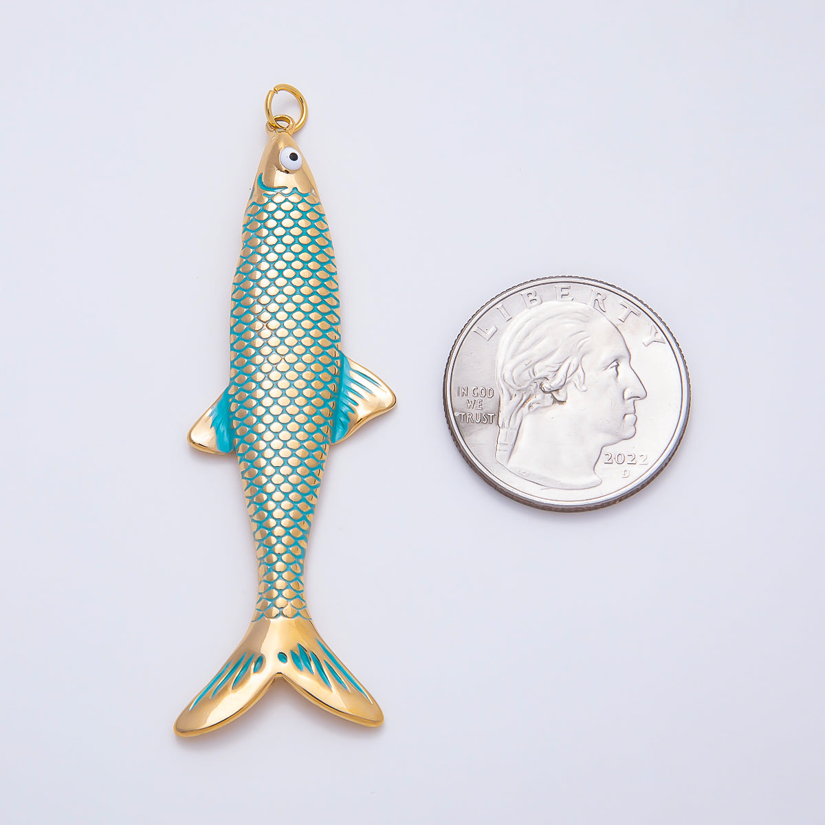 SUMMER PVD Stainless Steel 65mm Blue Enamel Scaled Fish Charm | Charms-01538