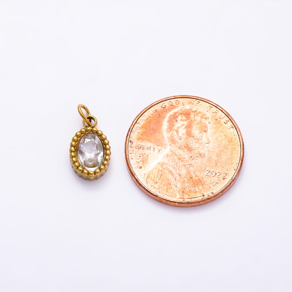Stainless Steel PVD 11mm Clear CZ Oval Faceted Mini Charm in Gold & Silver | Charms-02070 - Charms-02071