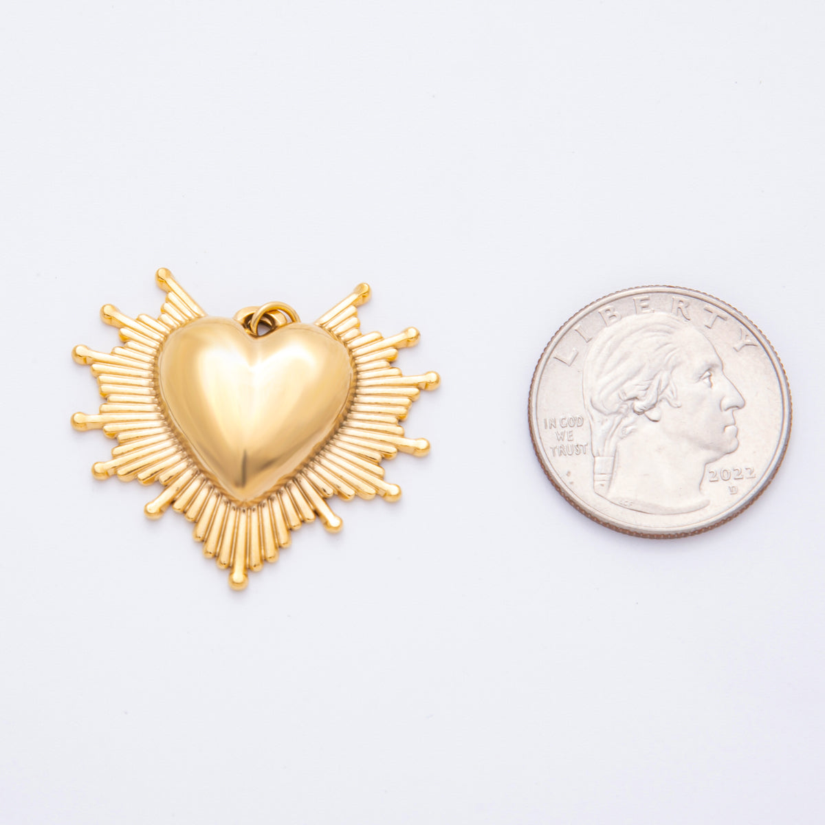 Stainless Steel 30mm Radiant Sunburst Sacred Heart Religious Charm | J049
