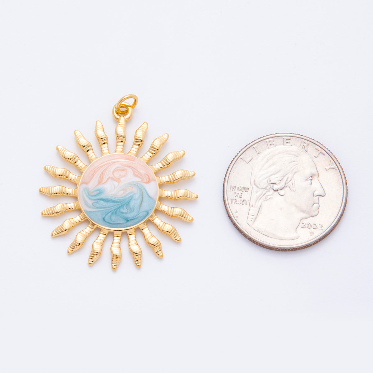 Stainless Steel 37mm Ocean Gradient Enamel Celestial Sun Burst Pendant | J490
