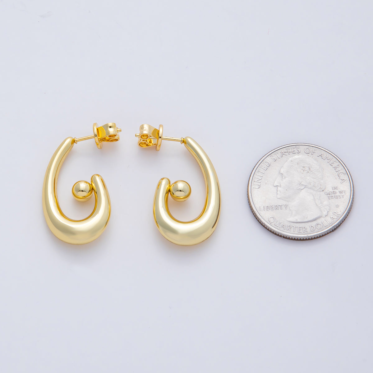 18K Gold Filled 27mm Minimalist Ball Curl J-Shaped Hoop Earrings | AD1655