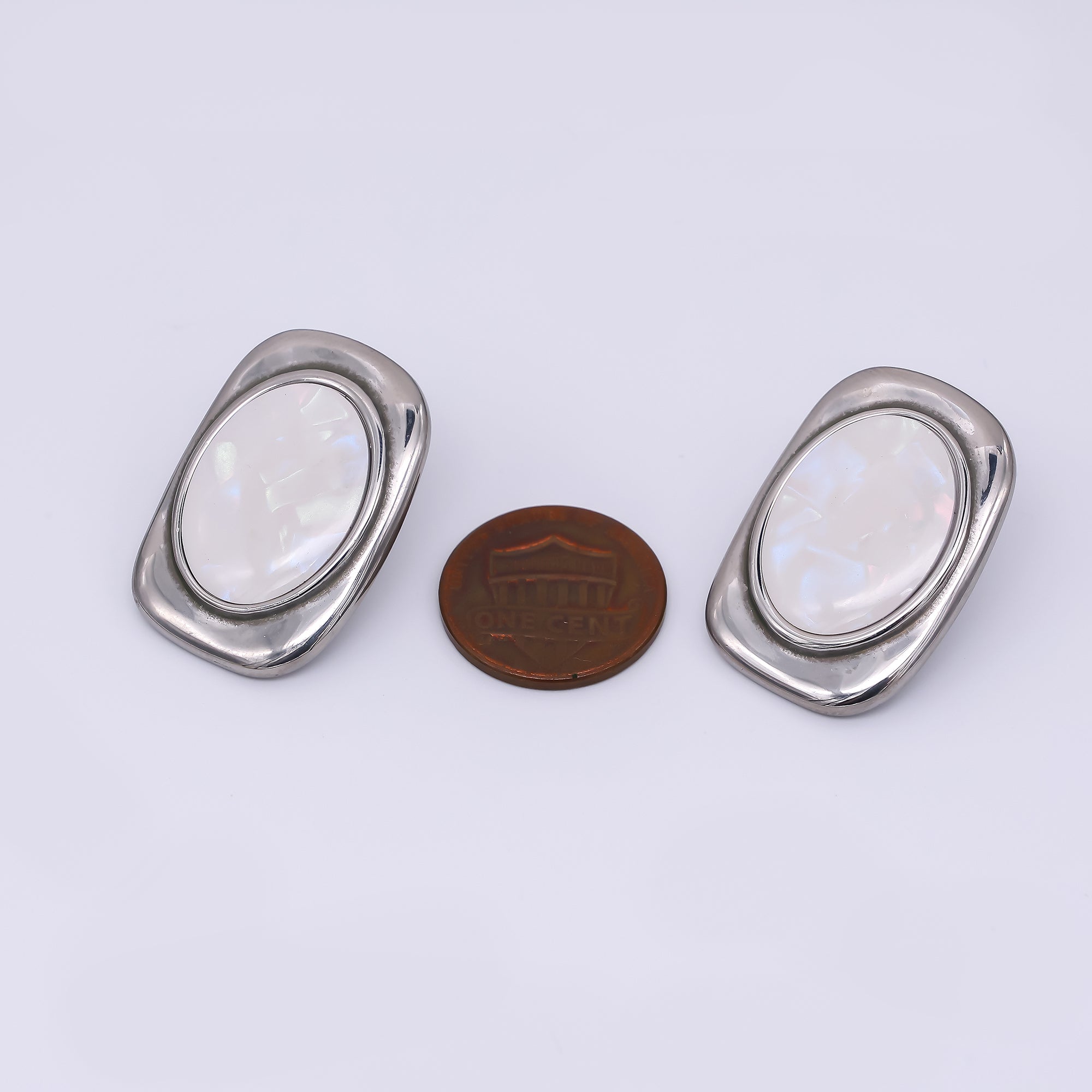 24K Gold Filled Shell Pearl Abstract Modern Stud Earrings in Gold & Silver | AJ-089 AJ-090