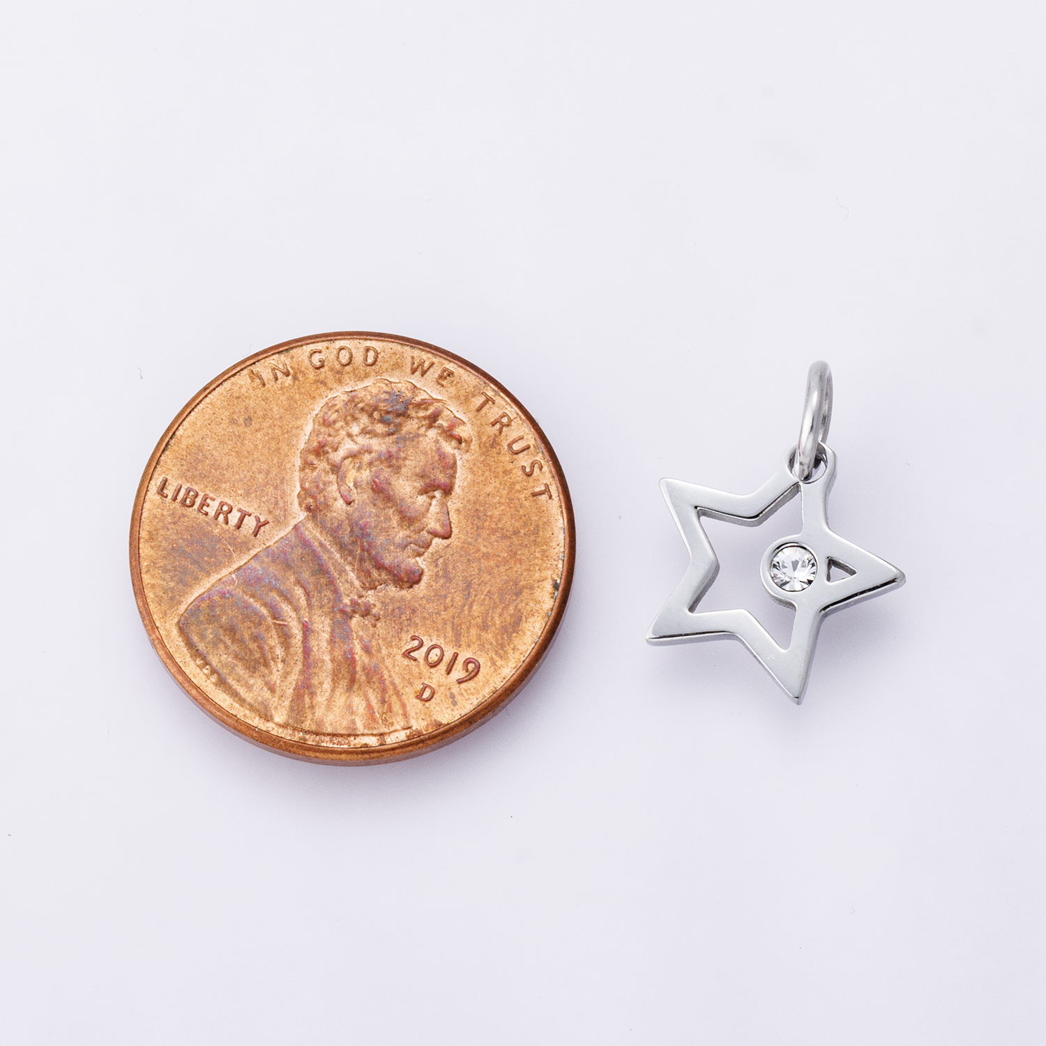 Stainless Steel Clear CZ Celestial Star Open Charm | C00387